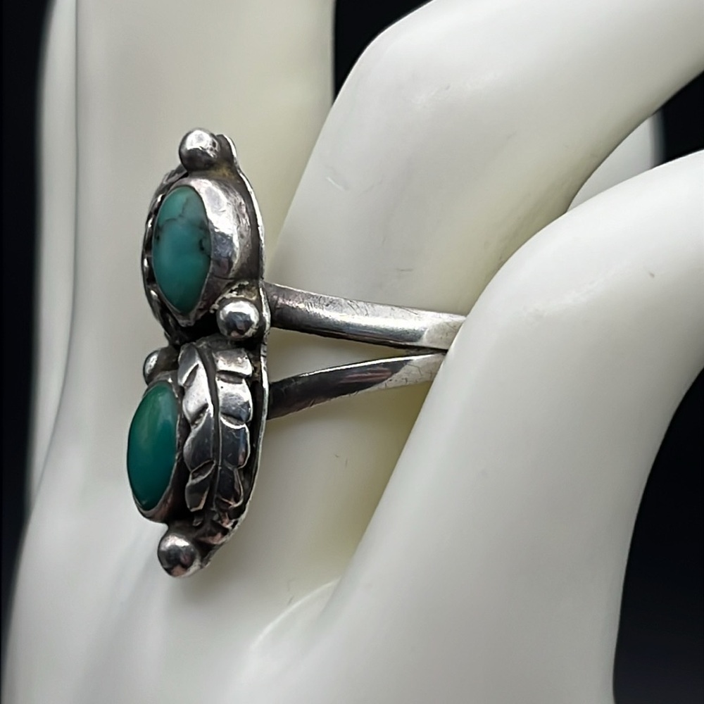 Native American Sterling Silver Turquoise split shank ring, size 9.5 vintage - Picture 2 of 10